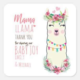 Mama Llama Fiesta Baby Girl Duschgeschirr Quadratischer Aufkleber