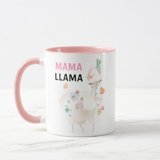 Mama Llama Funny Pink Girly Floral Llama Tasse (Links)