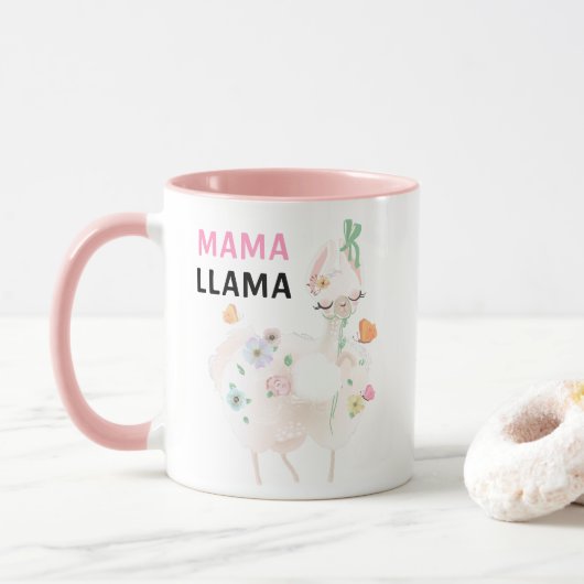 Mama Llama Funny Pink Girly Floral Llama Tasse (Mit Donut)