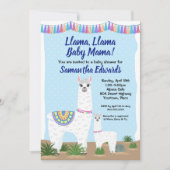 Mama Llama und Baby Blue Polka Dot Baby Dusche Einladung (Vorderseite)
