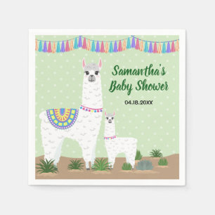 Mama Llama und Baby Green Polka Dot Baby Dusche Serviette