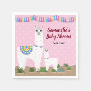 Mama Llama und Baby Pink Polka Dot Baby Dusche Serviette