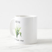 Mama-Maigeburtsblume mit Kindernamen Kaffeetasse (Vorderseite Links)