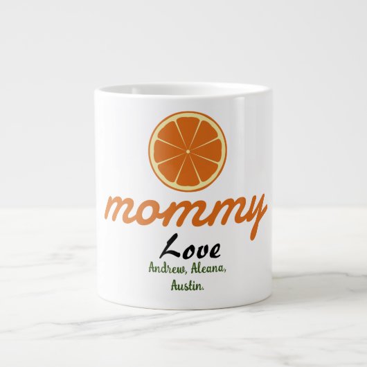 Mama-Mama-Kinder-Namen personalisieren Sitte Jumbo-Tasse (Vorderseite)