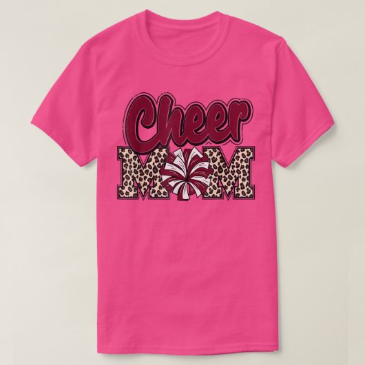 Mama Maroon Leopard Briefe Cheer Pom Poms T-Shirt (Design vorne)