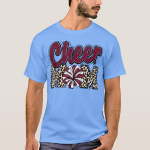 Mama Maroon Leopard Briefe Cheer Pom Poms T-Shirt
