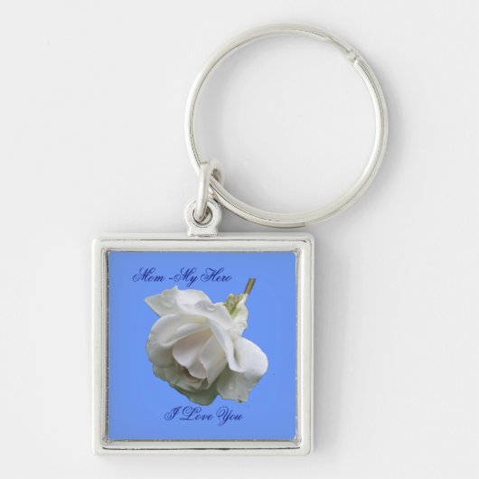 Mama Mein Held I Liebe Sie White Rose Schlüsselanh Schlüsselanhänger (Vorne)