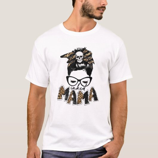 Mama Messy Bun Bandana Leopard Mama T-Shirt (Vorderseite)
