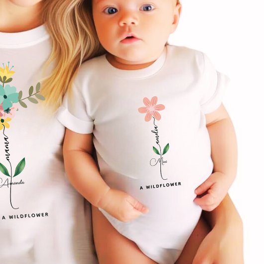 Mama Mini-Matching Benutzerdefinierte Wildblume Baby Strampler