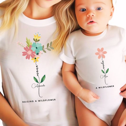 Mama Mini-Matching Benutzerdefinierte Wildblume T-Shirt