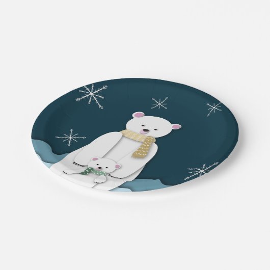 Mama mit Blue-White-Polar-Bär mit Baby-Party Pappteller (Schrägansicht)