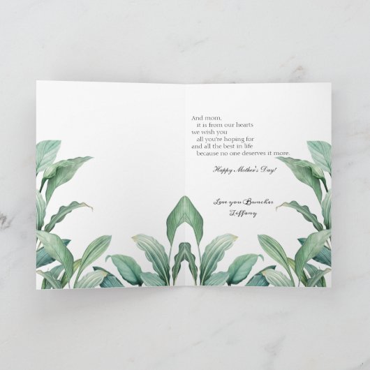 Mama mit den tropischen Liebe-Grün- und Gold-Blätt Karte (Innenseite)