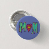 Mama mit Herz Handgezeichnete Kunst Blau Button (Vorne & Hinten)
