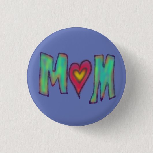 Mama mit Herz Handgezeichnete Kunst Blau Button (Vorderseite)