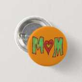 Mama mit Herz Handgezeichnete Kunst Gelb Button (Vorne & Hinten)