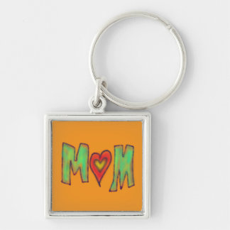Mama mit Herz Handgezeichnete Kunst Gelb Schlüsselanhänger