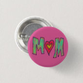 Mama mit Herz Handgezeichnete Kunst Rosa Button (Vorne & Hinten)