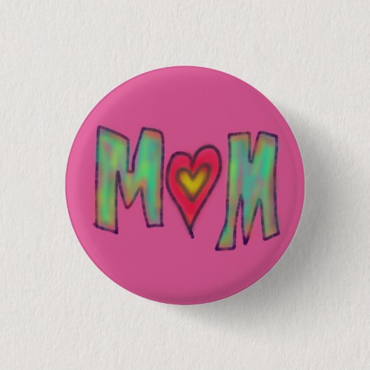 Mama mit Herz Handgezeichnete Kunst Rosa Button (Vorderseite)