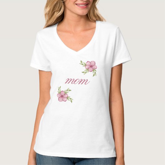 Mama mit rosa Blume Frauen V-Neck T-Shirt (Vorderseite)