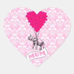 Mama mit rosa Elefant Herz-Aufkleber