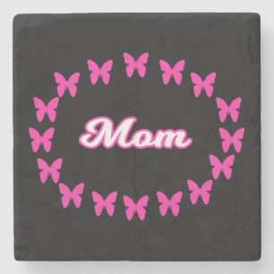 Mama mit rosa Schmetterlingen Steinuntersetzer