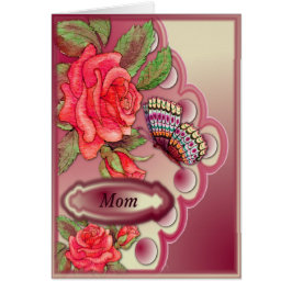 Mama mit Roten Rosen und Schmetterling auf Creme