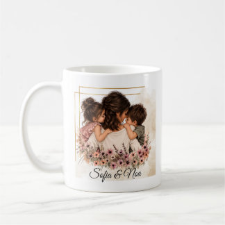 Mama mit Sohn & Tochter Tasse - Mit Wunschname