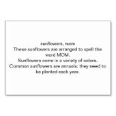 MAMA mit Sonnenblumen geschrieben, Kartenlesen Tischnummer (Rückseite)