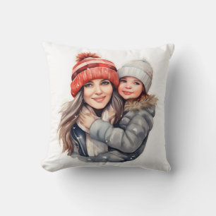 Mama mit Tochterwintermode Kissen