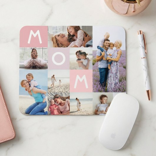 Mama Moderne Foto Grid Collage Familie Pink halten Mousepad