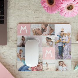 Mama Moderne Foto Grid Collage Familie Pink halten Mousepad