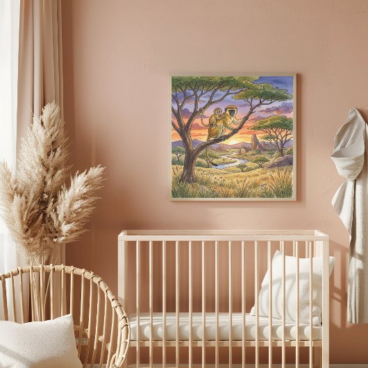 Mama Monkey und Baby-Kinderzimmer Poster
