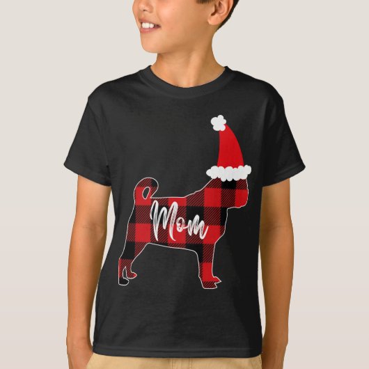 Mama Mops Dog Christmas Mama Pajama Rotes Karierte T-Shirt (Vorderseite)