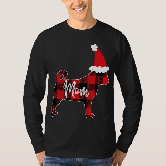 Mama Mops Dog Christmas Mama Pajama Rotes Karierte T-Shirt (Vorderseite)