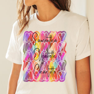 Mama Mother Day Custom Kids Names Colorful Party T-Shirt