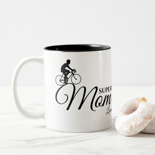 Mama | Mothers Day Black Script Bike Rider Zweifarbige Tasse (Mit Donut)