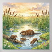 Mama Muskrat und Babys Kinderkrippe Poster (Vorne)