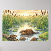 Mama Muskrat und Babys Kinderkrippe Poster (Vorne)