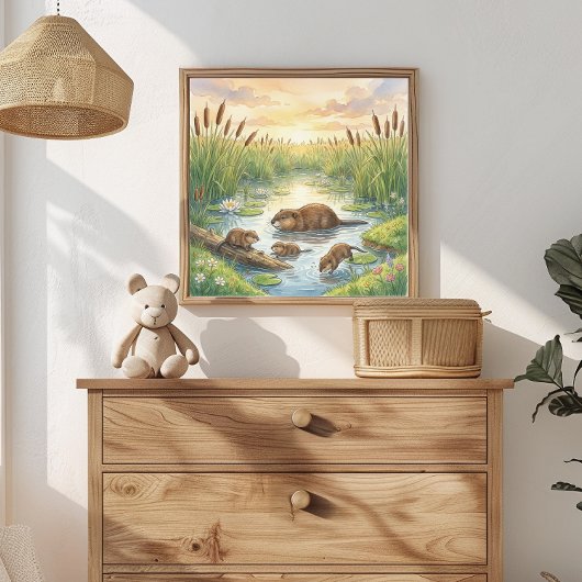 Mama Muskrat und Babys Kinderkrippe Poster