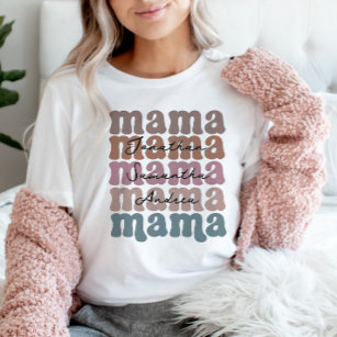 Mama Mutter Tag Eigene Kinder Namen Retro T-Shirt