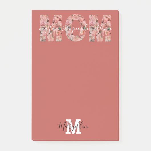 Mama Name und Rosa Monogramm hinzufügen Post-it Klebezettel (Vorderseite)