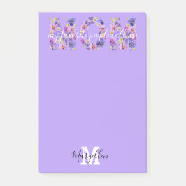 Mama Name und violette Monogramm-Blumen hinzufügen Post-it Klebezettel