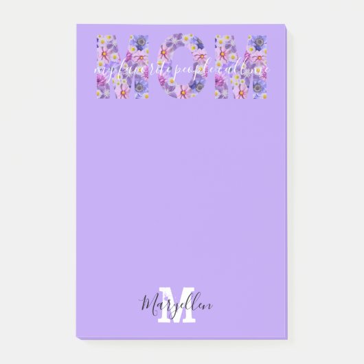 Mama Name und violette Monogramm-Blumen hinzufügen Post-it Klebezettel (Vorderseite)