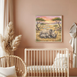 Mama-Nashorn und Kinderkrippe Poster