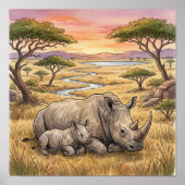 Mama-Nashorn und Kinderkrippe Poster (Vorne)