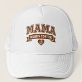 MAMA Needs Coffee Brown White Heart Coffee Bean Truckerkappe (Vorderseite)