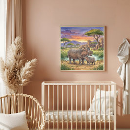 Mama Nilpferd und Kinderkrippe Poster