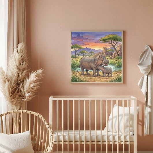 Mama Nilpferd und Kinderkrippe Poster