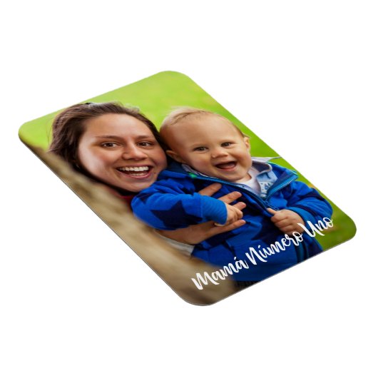 Mamá Número Uno White Script Custom Foto Magnet (Rechte Seite)