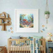 Mama Octopus and Babies Nursery Poster